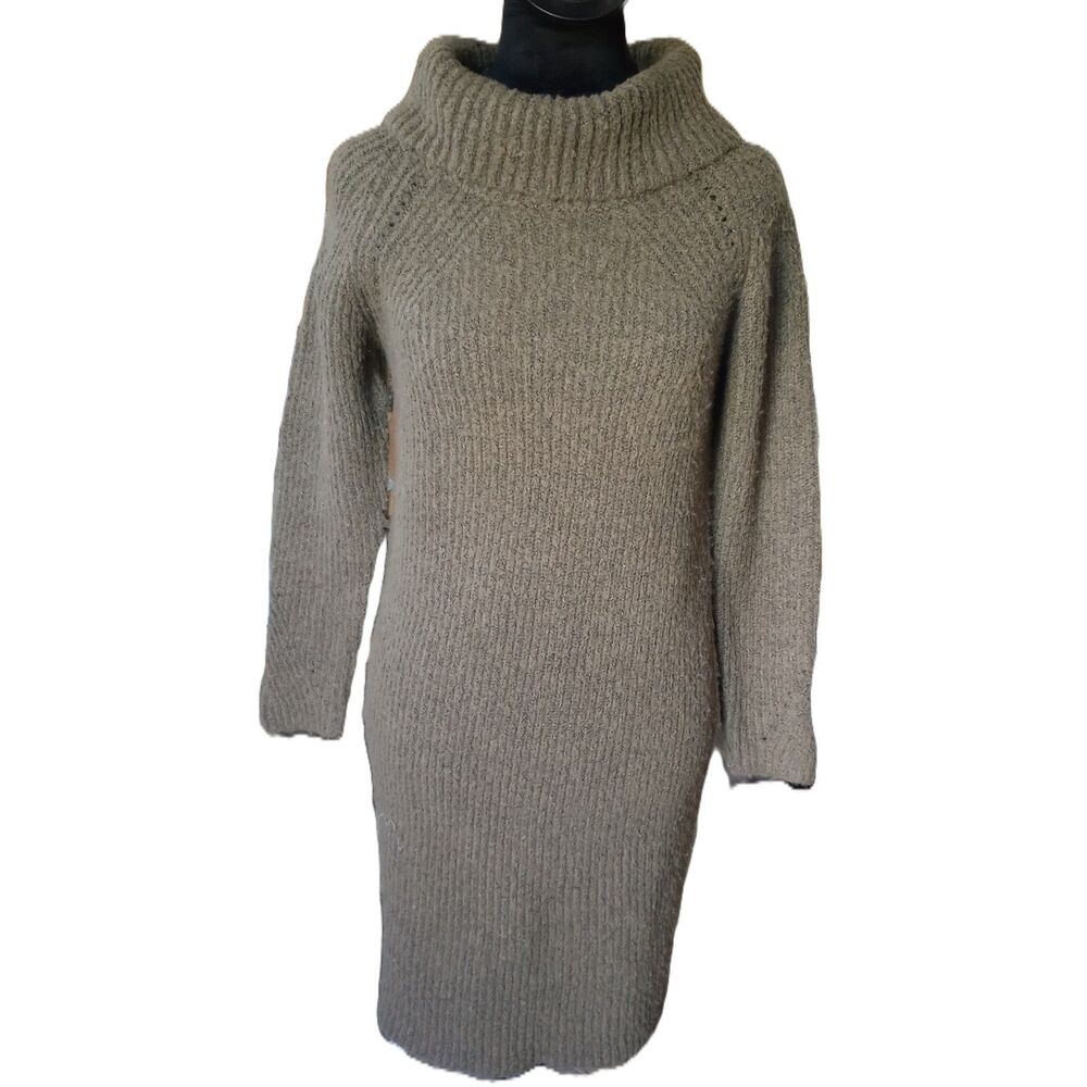 Chloe & Cyrus Women's XL Olive Green Ribbed Sweater Dress With Turtleneck